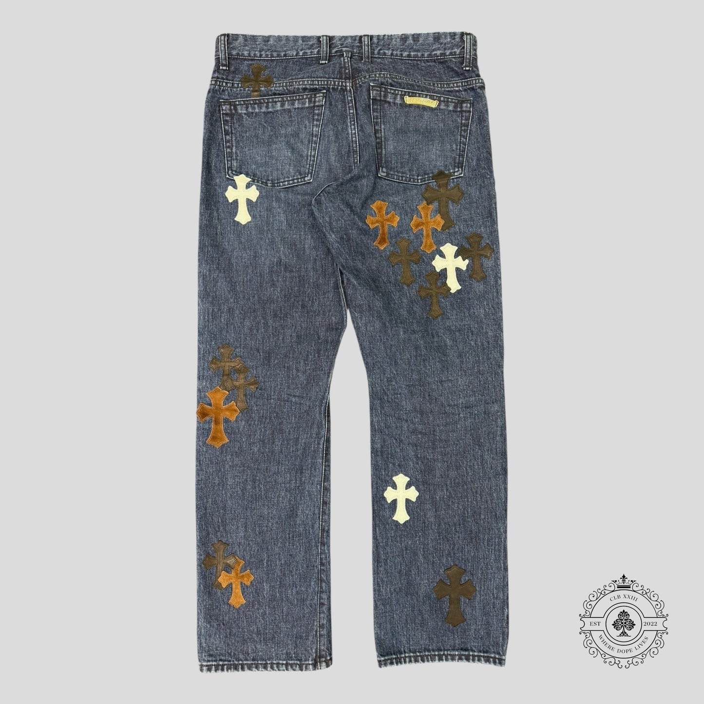 Chrome Hearts Fleur Knee Cross Patch Jeans - Lucid Soles