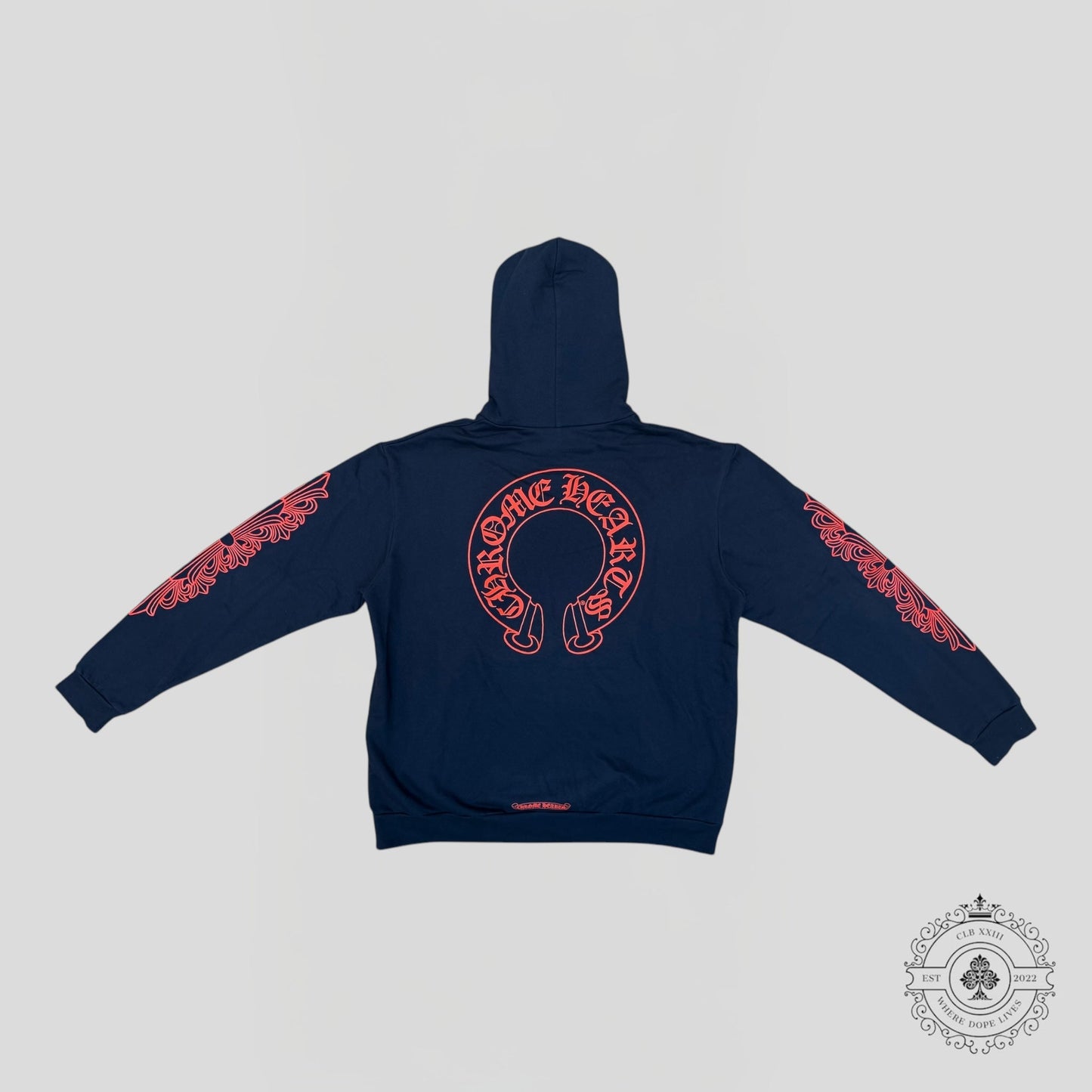 Chrome Hearts Horseshoe Logo Hoodie in Navy / Red - Lucid Soles