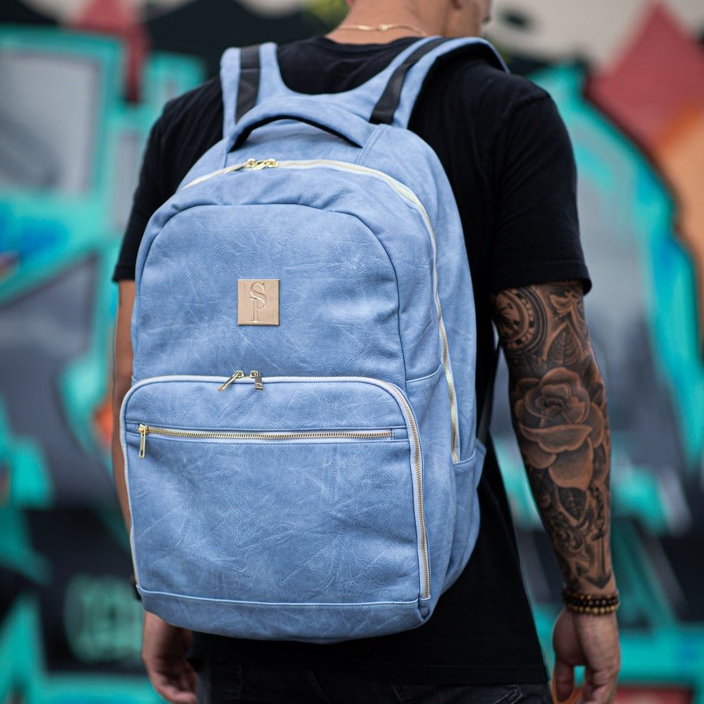 Baby Blue Leather Commuter Bag - Lucid Soles