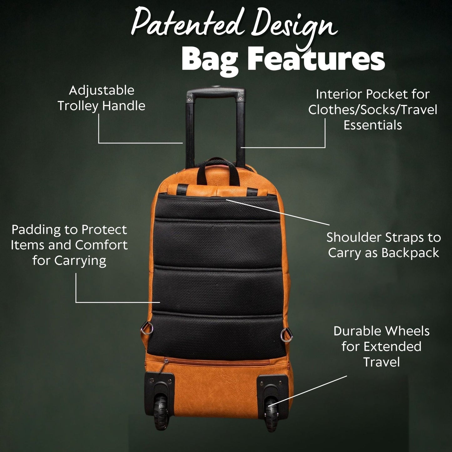 Brown Leather Carry - On Patented Roller Bag - Lucid Soles