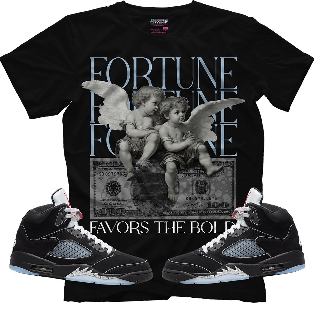 Fortune Favors The Bold (Air Jordan 5 Black Metallic Reimagined) T-Shirt - Lucid Soles