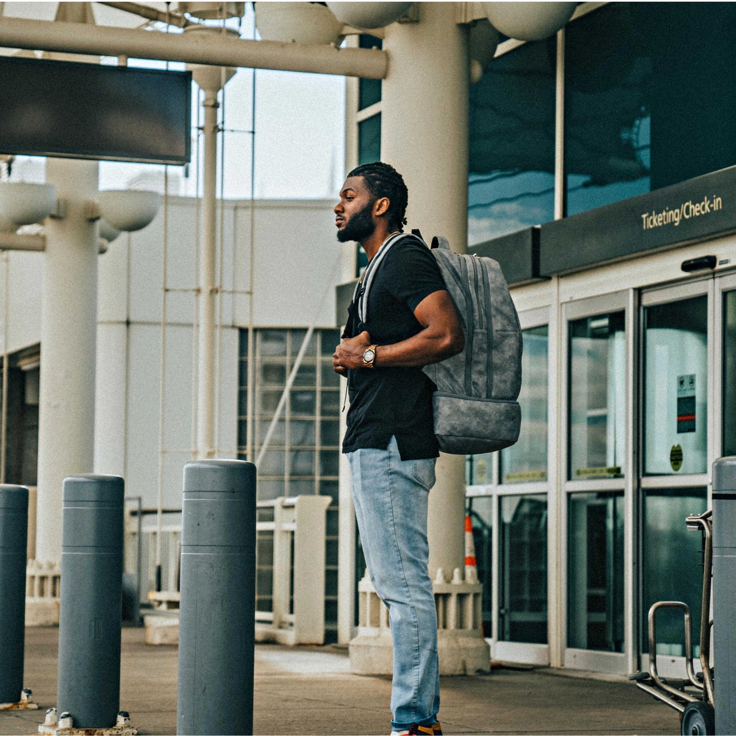 Grey Leather Carry - On Patented Backpack - Lucid Soles