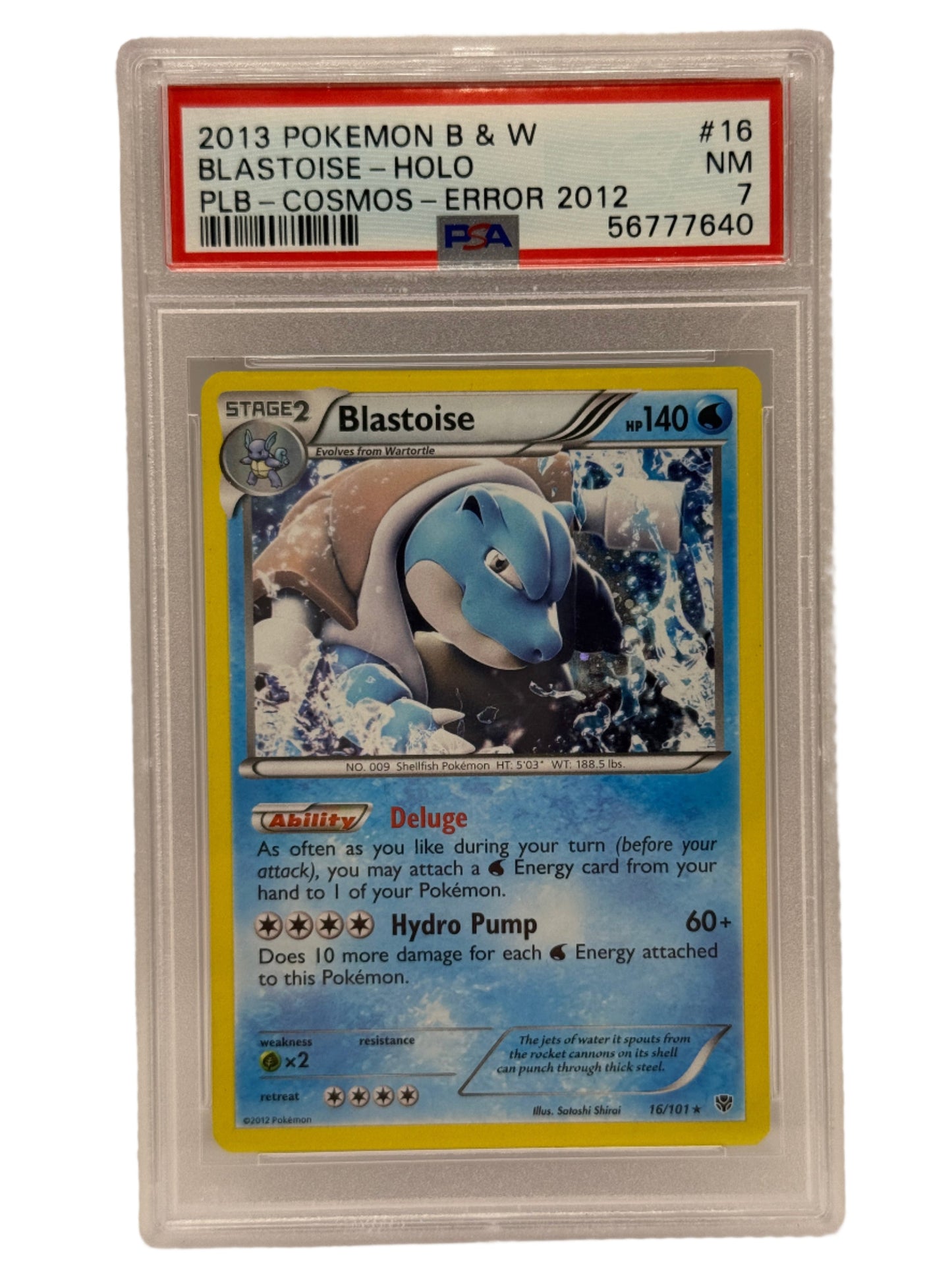 2013 Pokémon Plasma Blast Cosmos Blastoise Holo Error 2012 16/101 PSA 7 NEAR MINT
