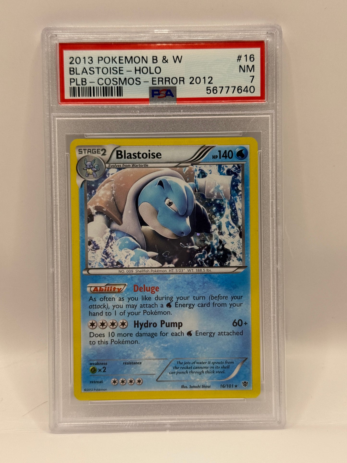 2013 Pokémon Plasma Blast Cosmos Blastoise Holo Error 2012 16/101 PSA 7 NEAR MINT