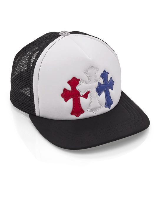 Chrome Hearts Triple Cross USA Trucker Hat Red, White & Blue - Lucid Soles