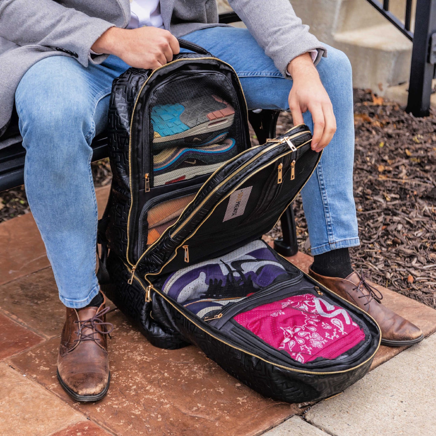 Black Monogram Leather Carry - On Backpack (Patented Signature Design) - Lucid Soles