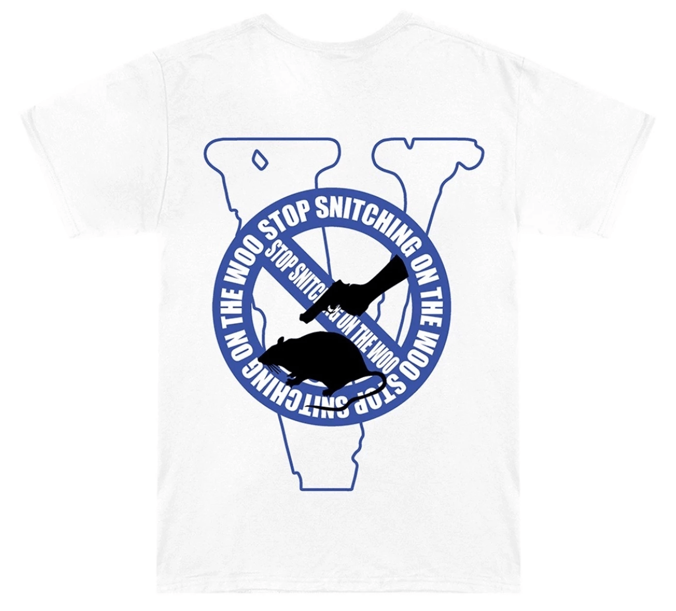 Pop Smoke x Vlone Stop Snitching T-shirt White/Blue - Lucid Soles
