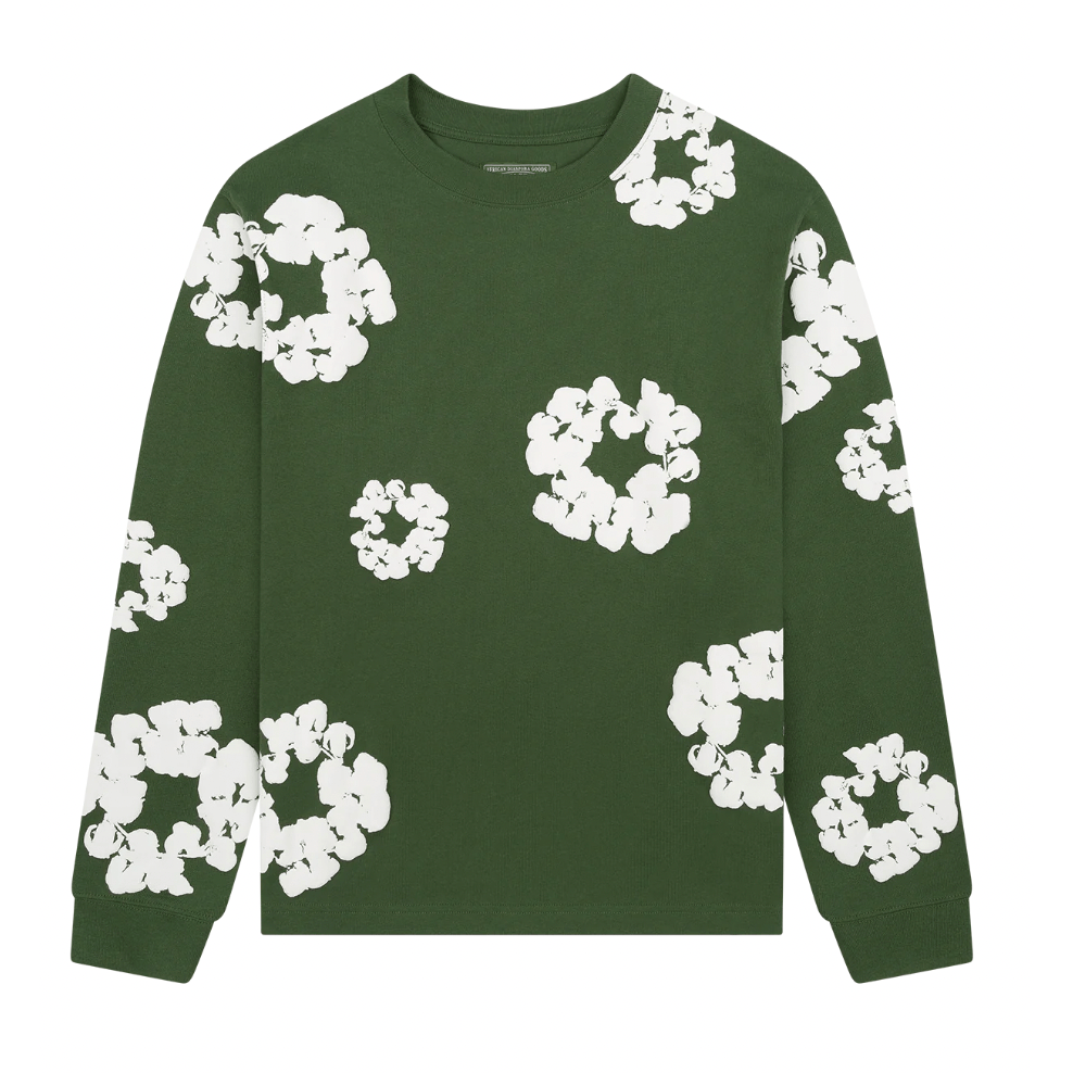 Denim Tears Long Sleeve Cotton Wreath Tee Green - Lucid Soles