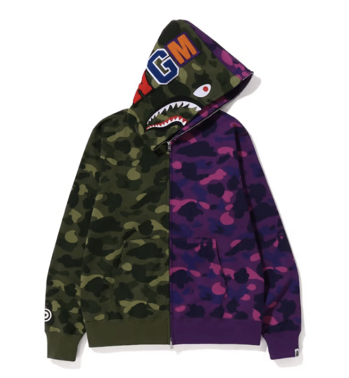 BAPE Color Camo Shark Full Zip Hoodie (FW22) (Green/Purple) - Lucid Soles