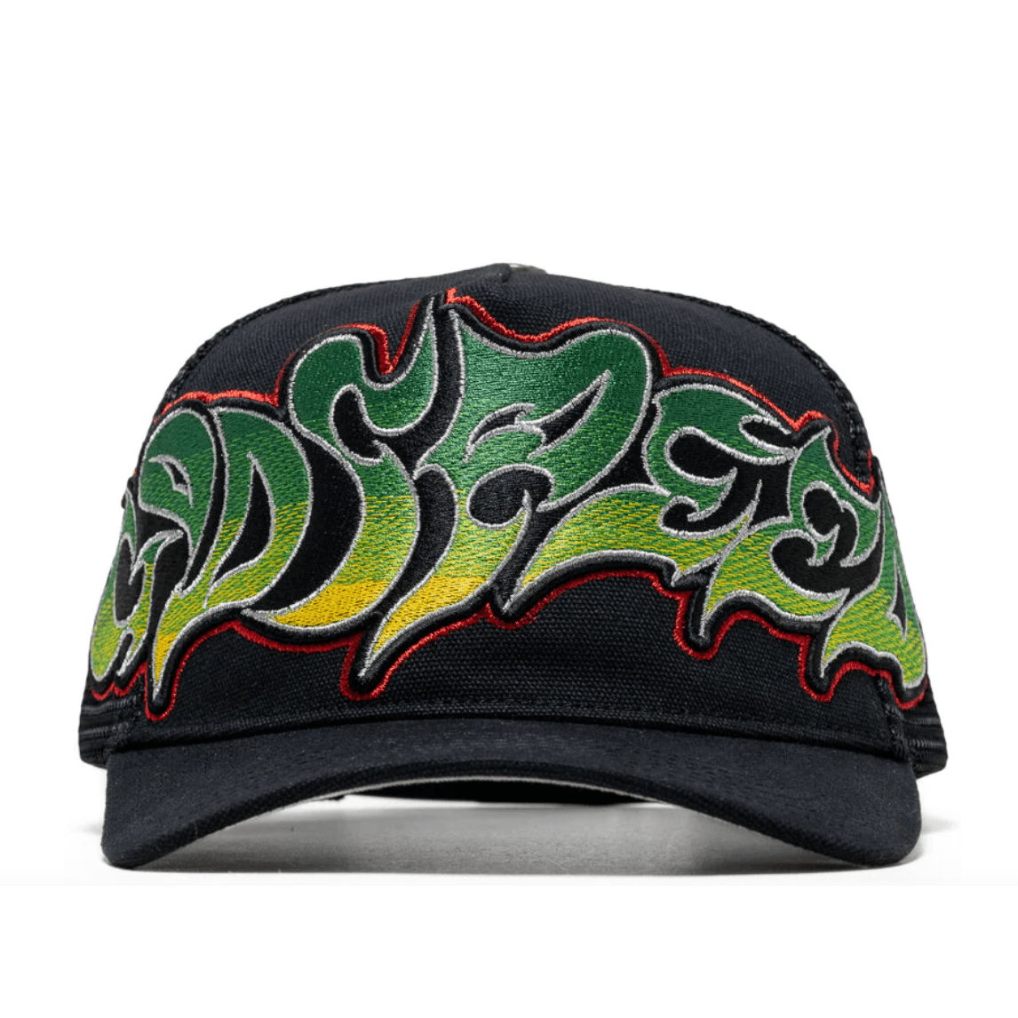 Godspeed Neo Trucker Hat (Black/Yellow/Red) - Lucid Soles