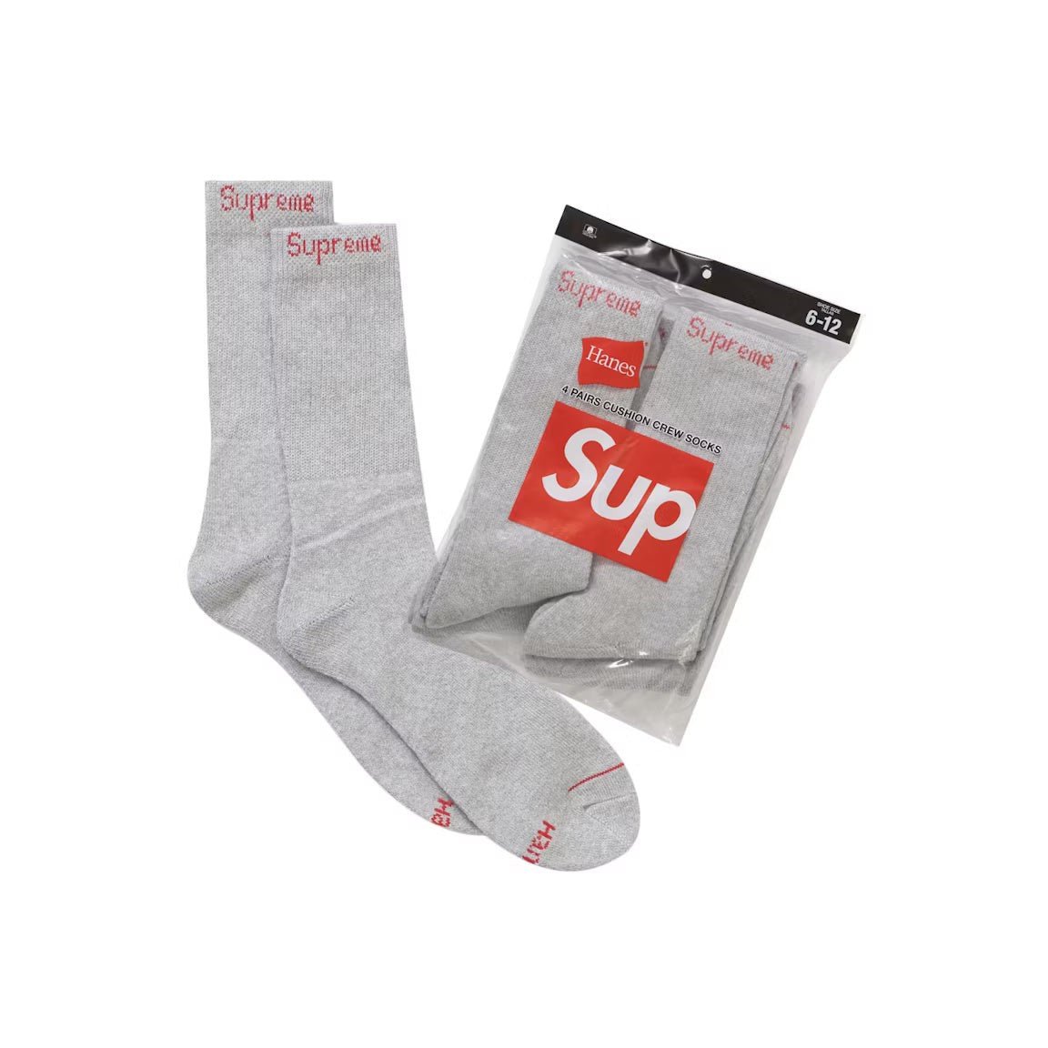 Supreme Hanes Crew Socks (4 Pack) Heather Grey - Lucid Soles