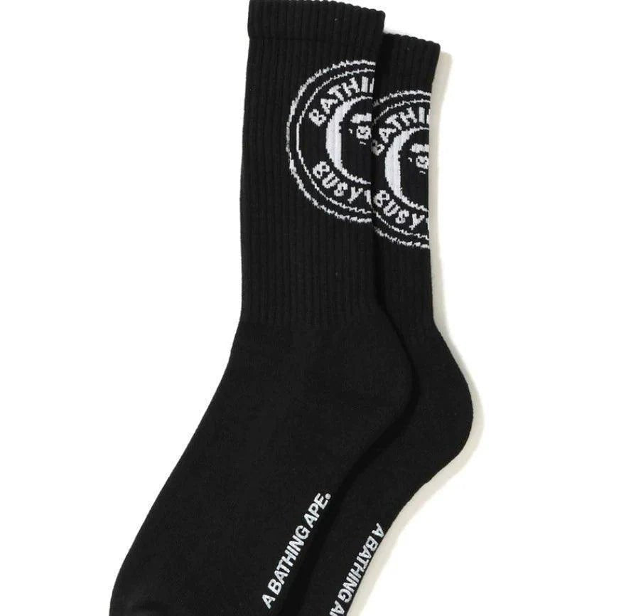 BAPE Ape Black Socks White Circle Logo - Lucid Soles