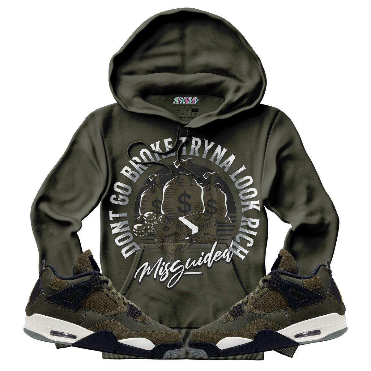 Don't Go Broke Tryna (Air Jordan 4 Craft "Olive") Hoodie - Lucid Soles