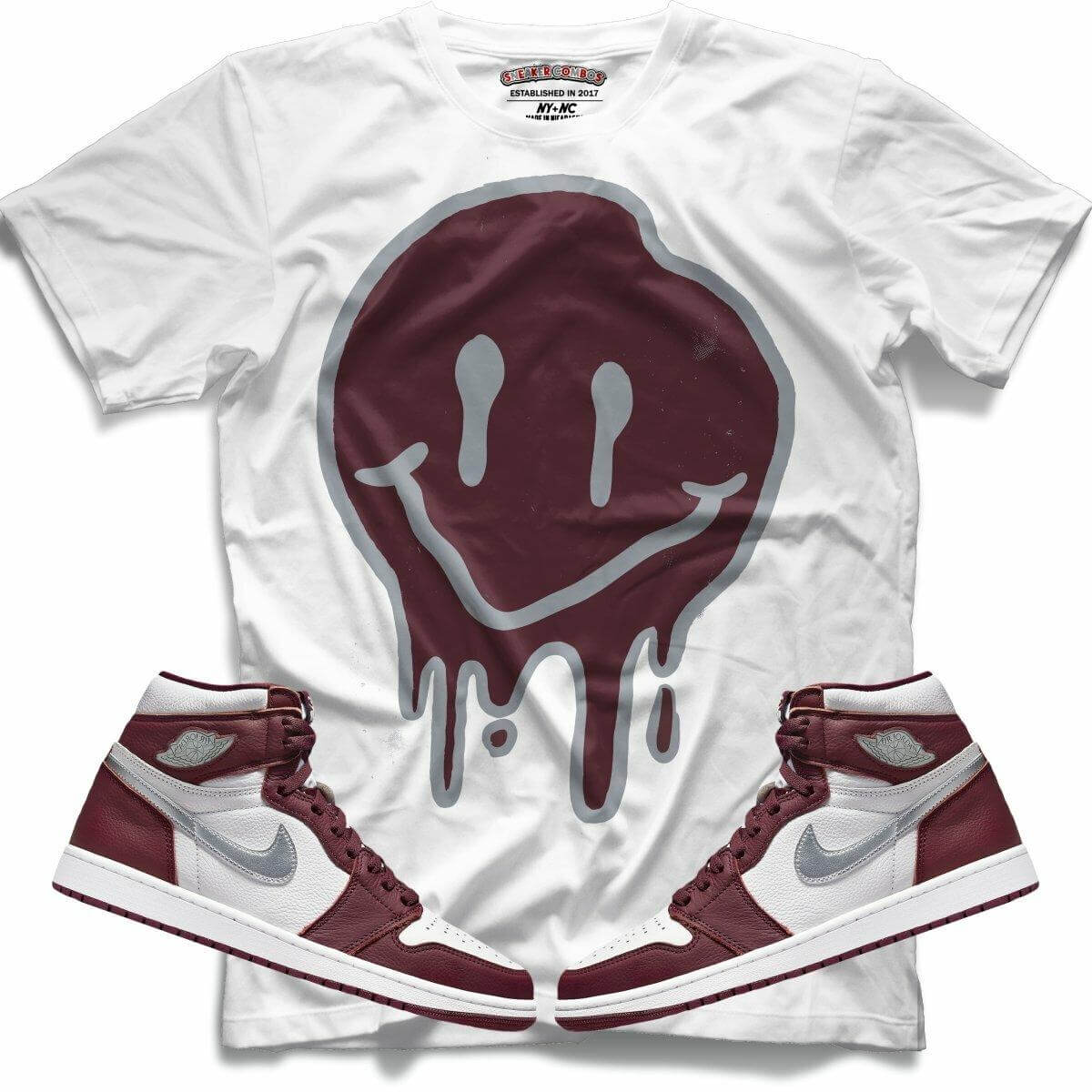Drippy Smiley (Retro 1 Bordeaux) T-Shirt - Lucid Soles