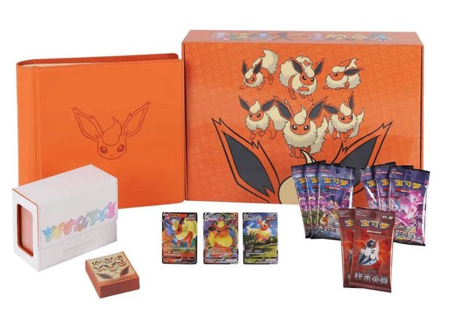Pokémon TCG: Simplified Chinese Sword & Shield Eevee Advanced Gift Box (CSH3) Vaporeon + Jolteon + Flareon Bundle - Lucid Soles