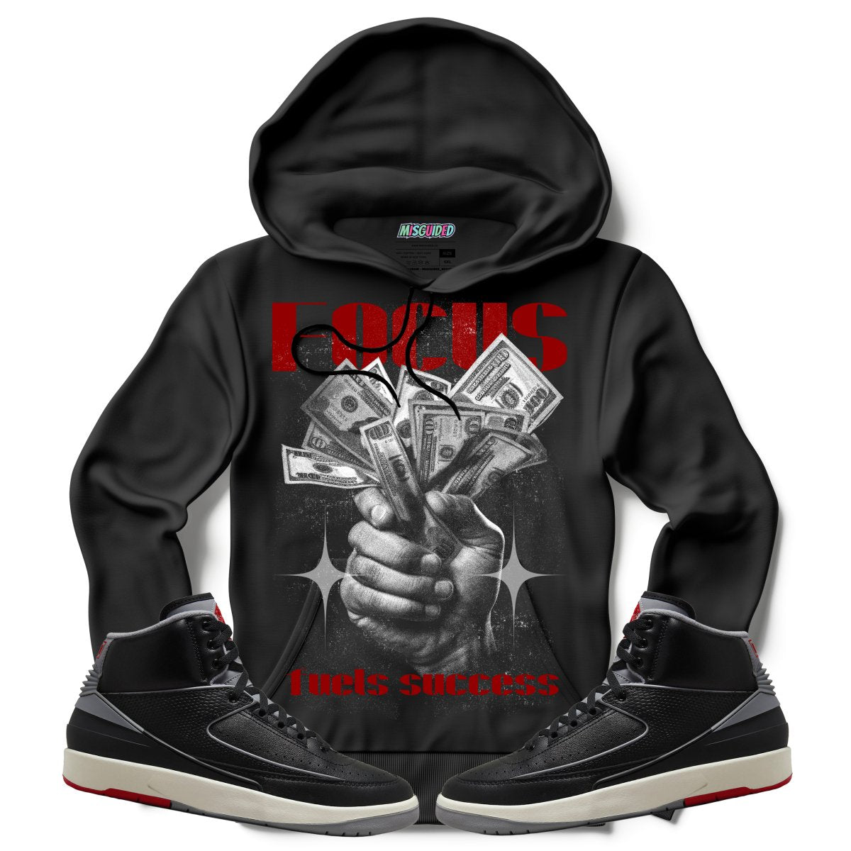 Focus Fuels Success (Air Jordan 2 Black Cement) Hoodie - Lucid Soles