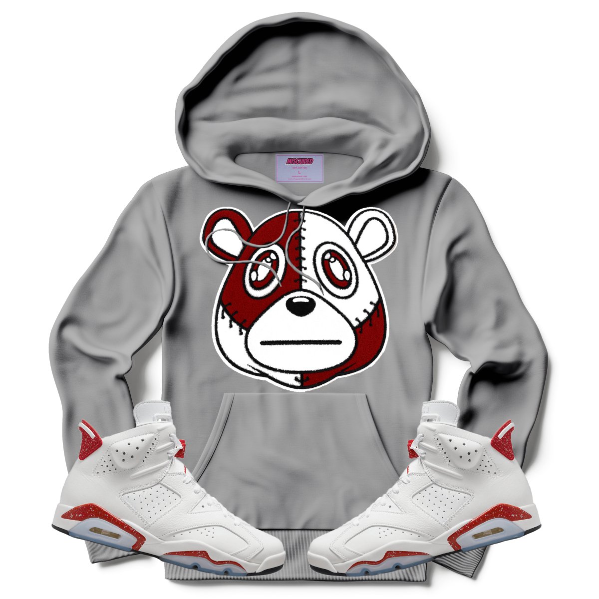 Misguided Chenille (Red Oreo 6's) Hoodie - Grey - Lucid Soles