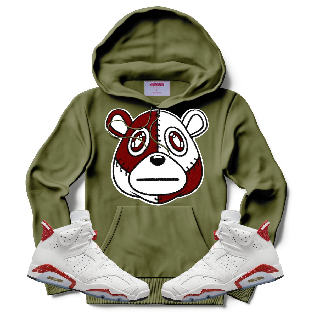 Misguided Chenille (Red Oreo 6's) Hoodie - Olive Green - Lucid Soles