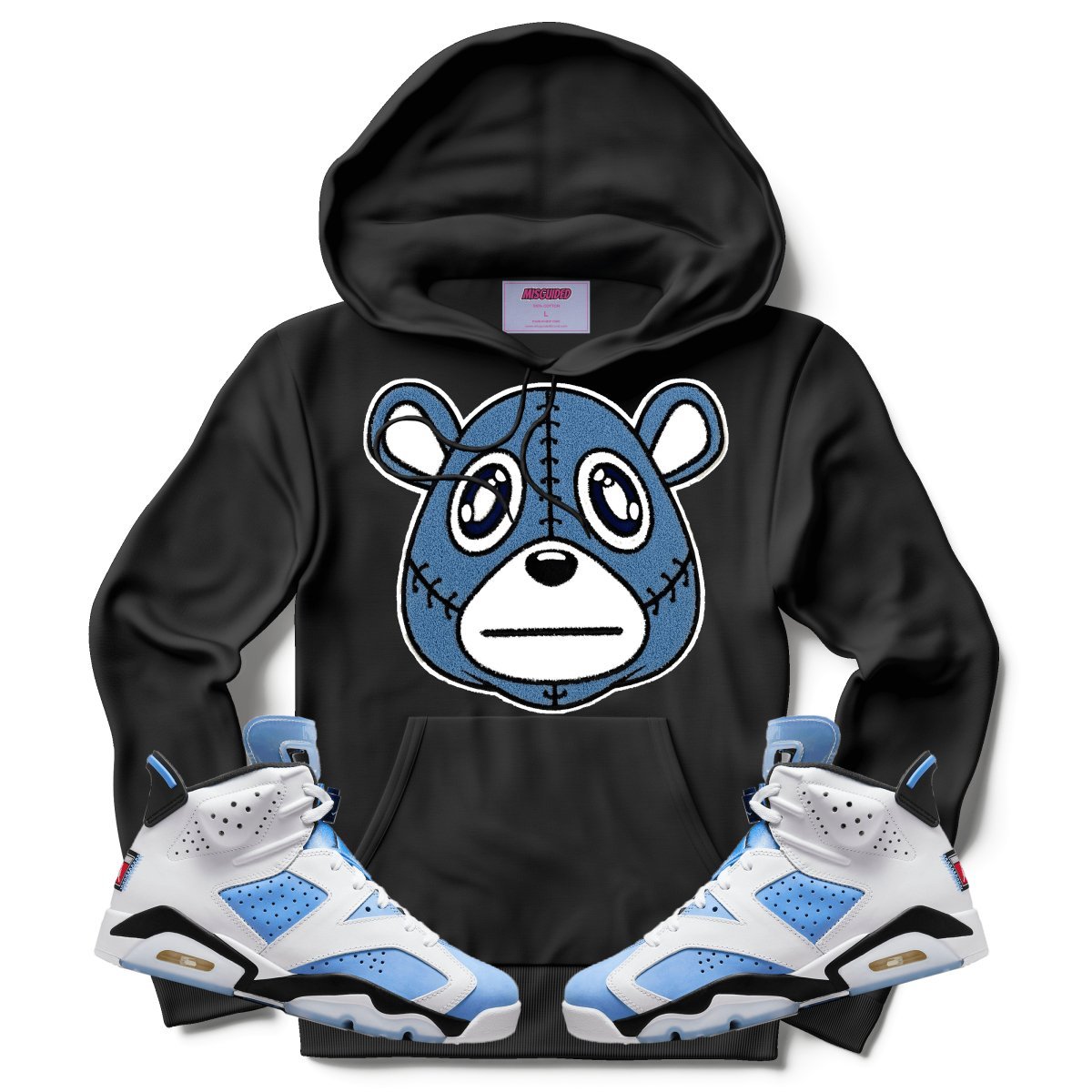 Misguided Chenille (UNC 6's) Hoodie - Black - Lucid Soles