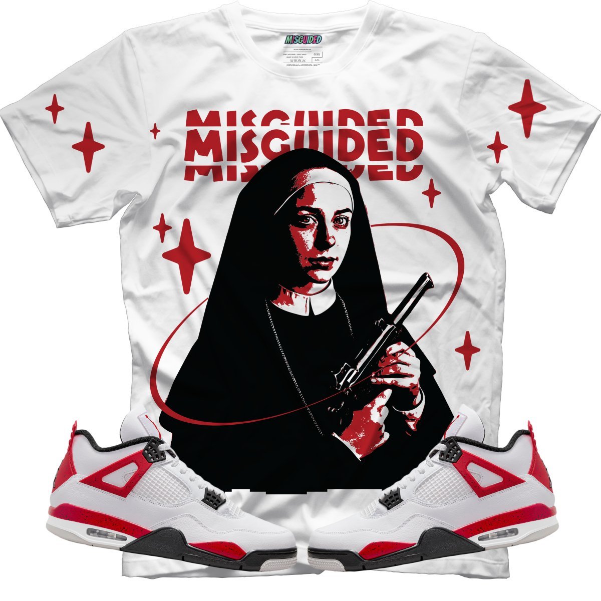 Misguided Nun (Air Jordan 4 Red Cement) T-Shirt - Lucid Soles