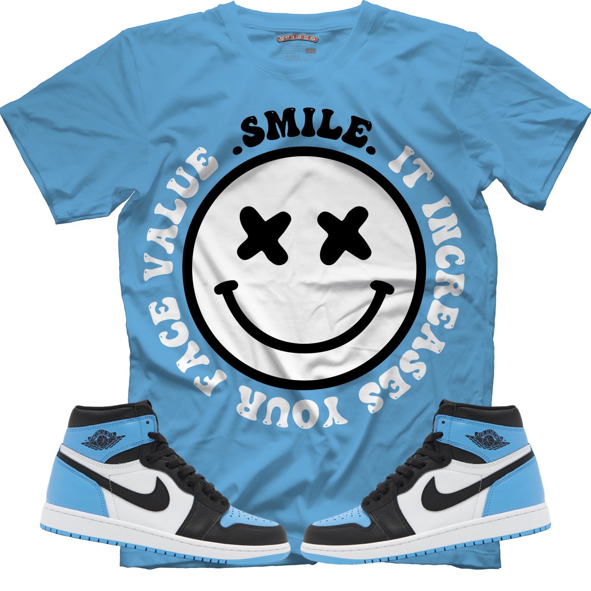 Smile It Increases your face value (Air Jordan 1 High OG "UNC Toe") T-Shirt - Lucid Soles