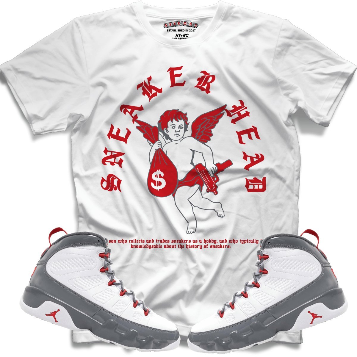 Sneaker Head (Retro 9 Fire Red) T-Shirt - Lucid Soles