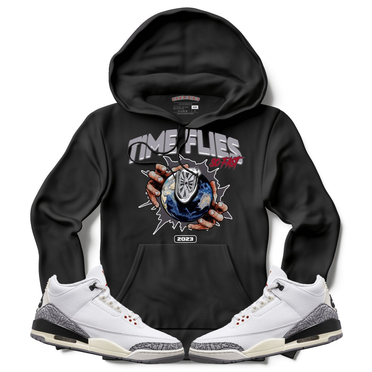 Time Flies (Retro 3 White Cement) Hoodie - Lucid Soles