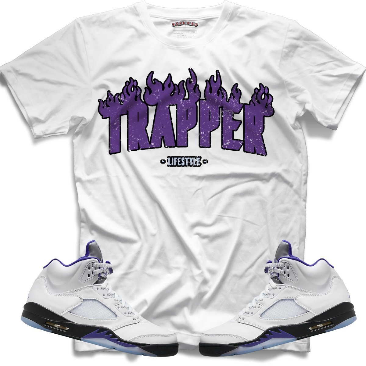 Trapper Lifestyle (Retro 5 Concord) T-Shirt - White - Lucid Soles