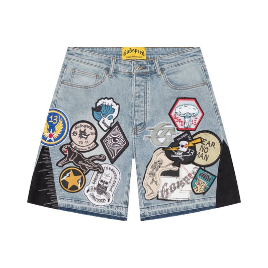 Godspeed Patchwork Denim Shorts V2 Blue - Lucid Soles