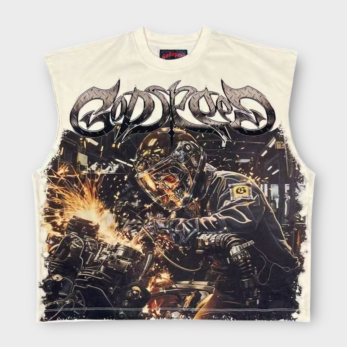 Godspeed Steel Sharpens Steel Sleeveless T-Shirt Bone - Lucid Soles