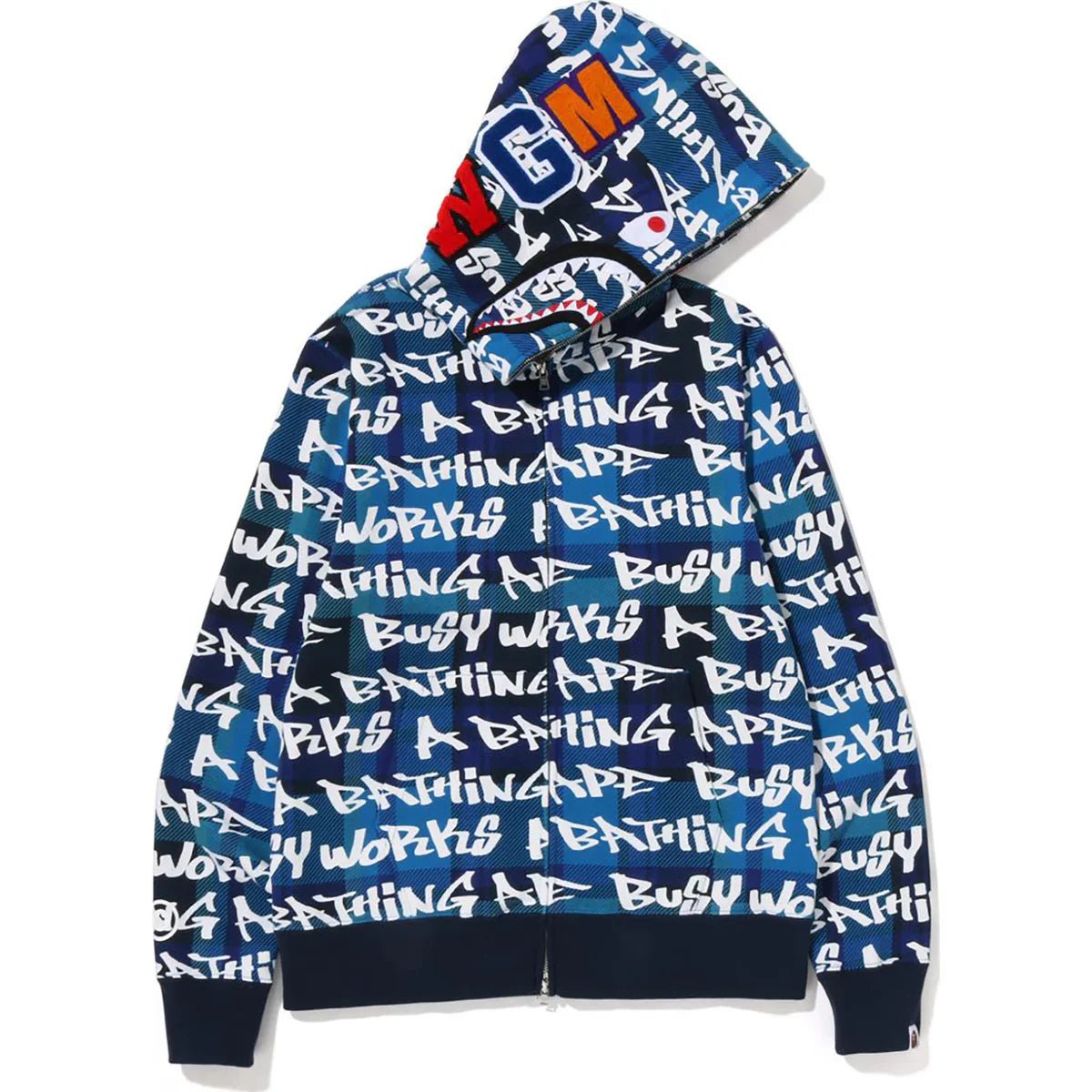 Bape Graffiti Check Shark Full Zip Hoodie - Lucid Soles
