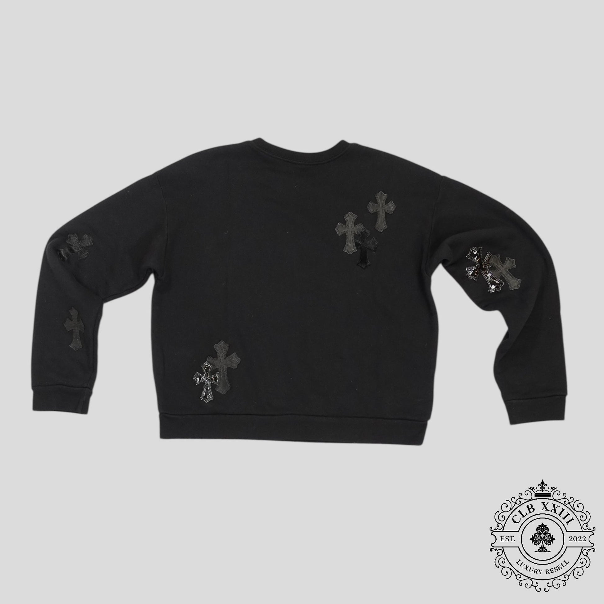 Chrome Hearts Leather Cross Patch Crewneck in Black - Lucid Soles