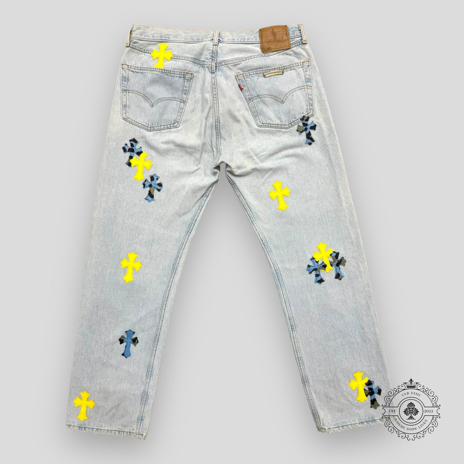 Chrome Hearts Yellow / Blue Cross Patch Jeans - Lucid Soles