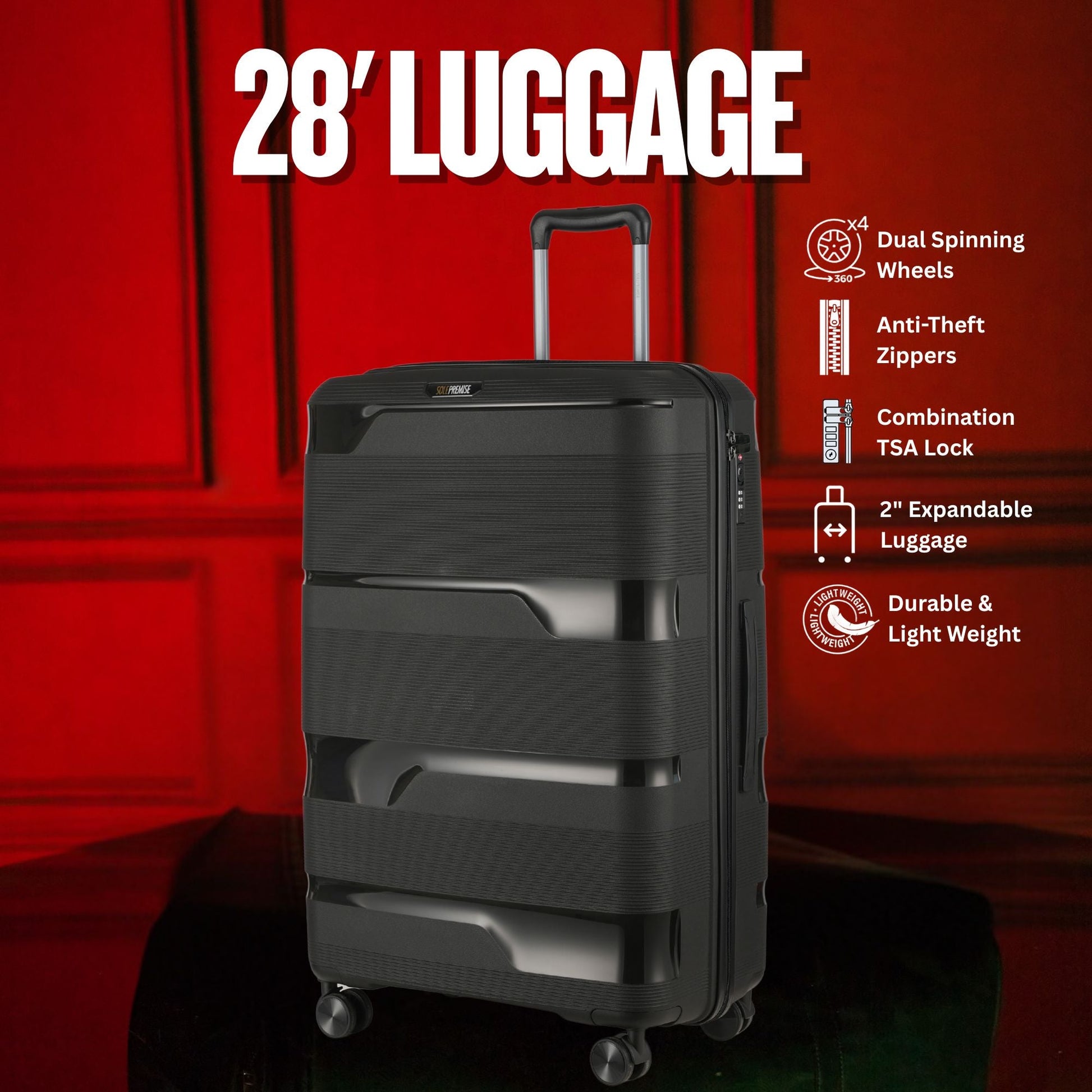 Black Hardcase Roller Luggage Set (28', 24' and 20') - Lucid Soles
