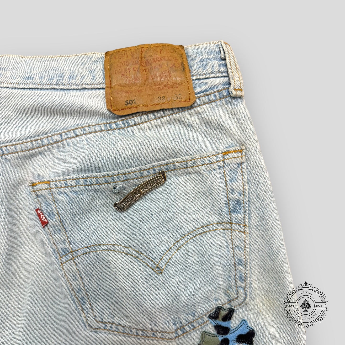 Chrome Hearts Yellow / Blue Cross Patch Jeans - Lucid Soles
