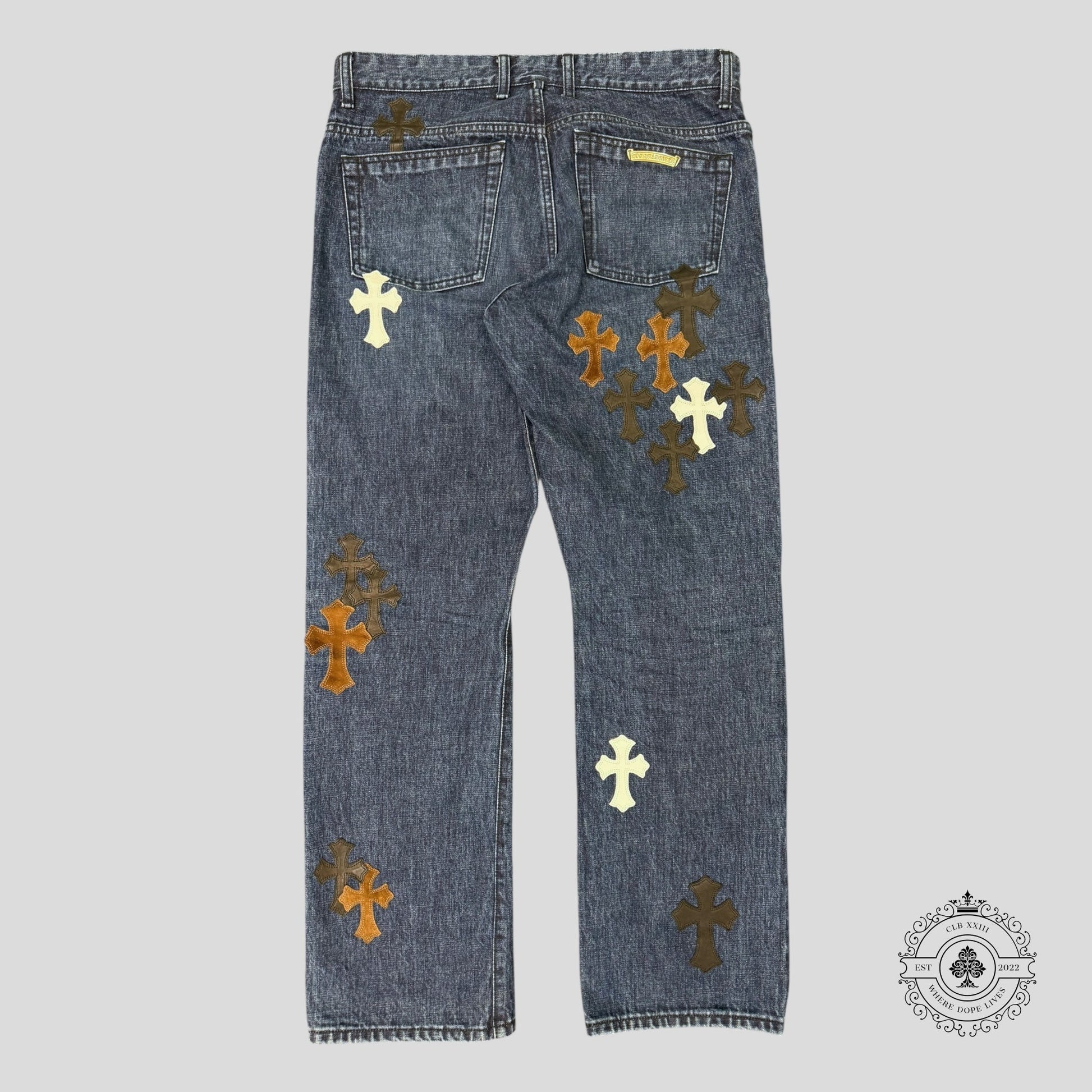 Chrome Hearts Fleur Knee Cross Patch Jeans - Lucid Soles