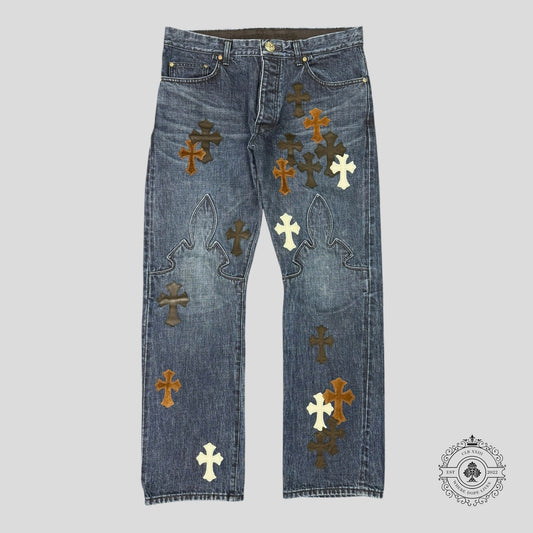 Chrome Hearts Fleur Knee Cross Patch Jeans - Lucid Soles