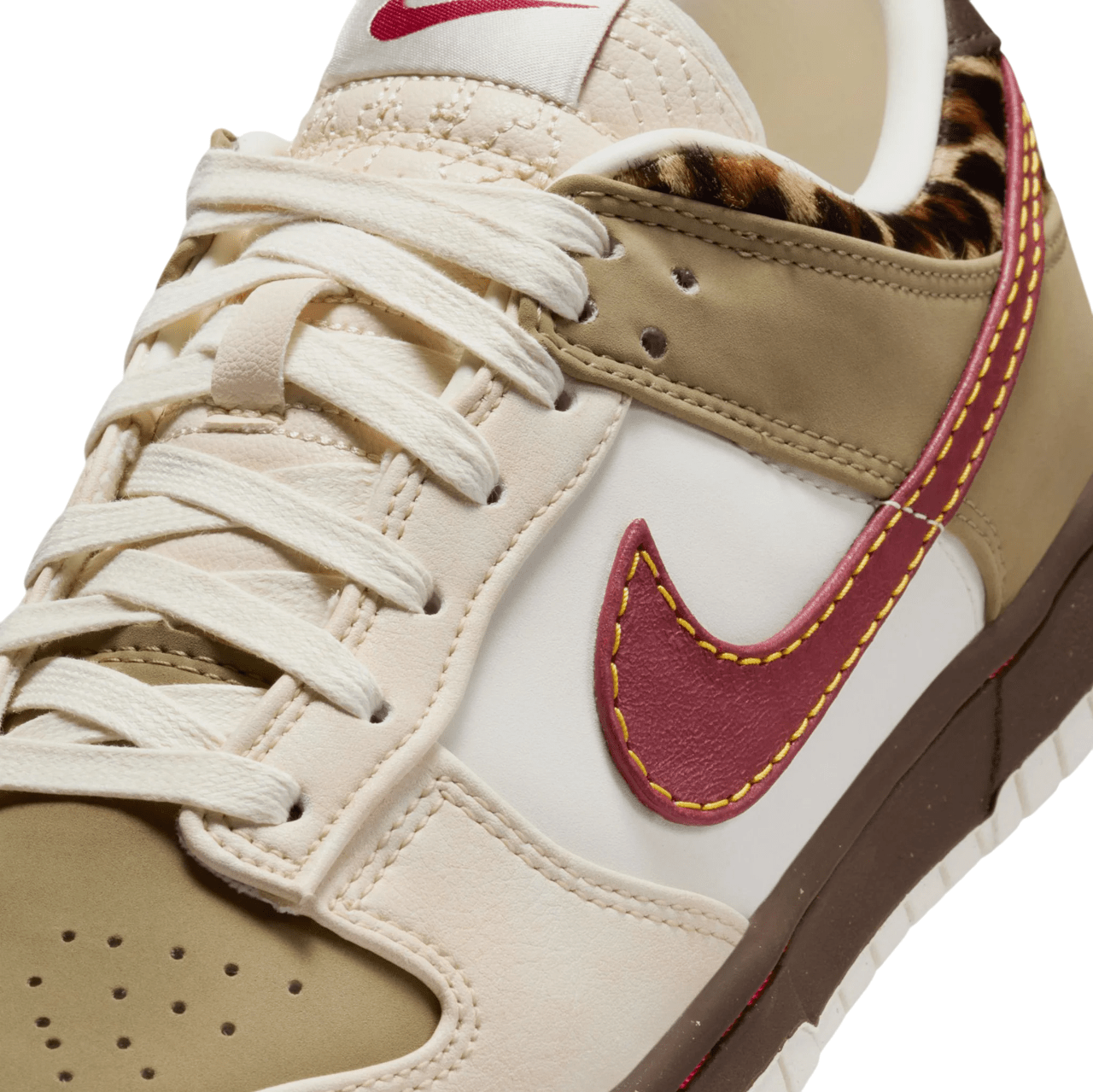 NIKE DUNK LOW RETRO "KHAKI TEAM RED PEARL WHITE LEOPARD" (WOMEN) - Lucid Soles
