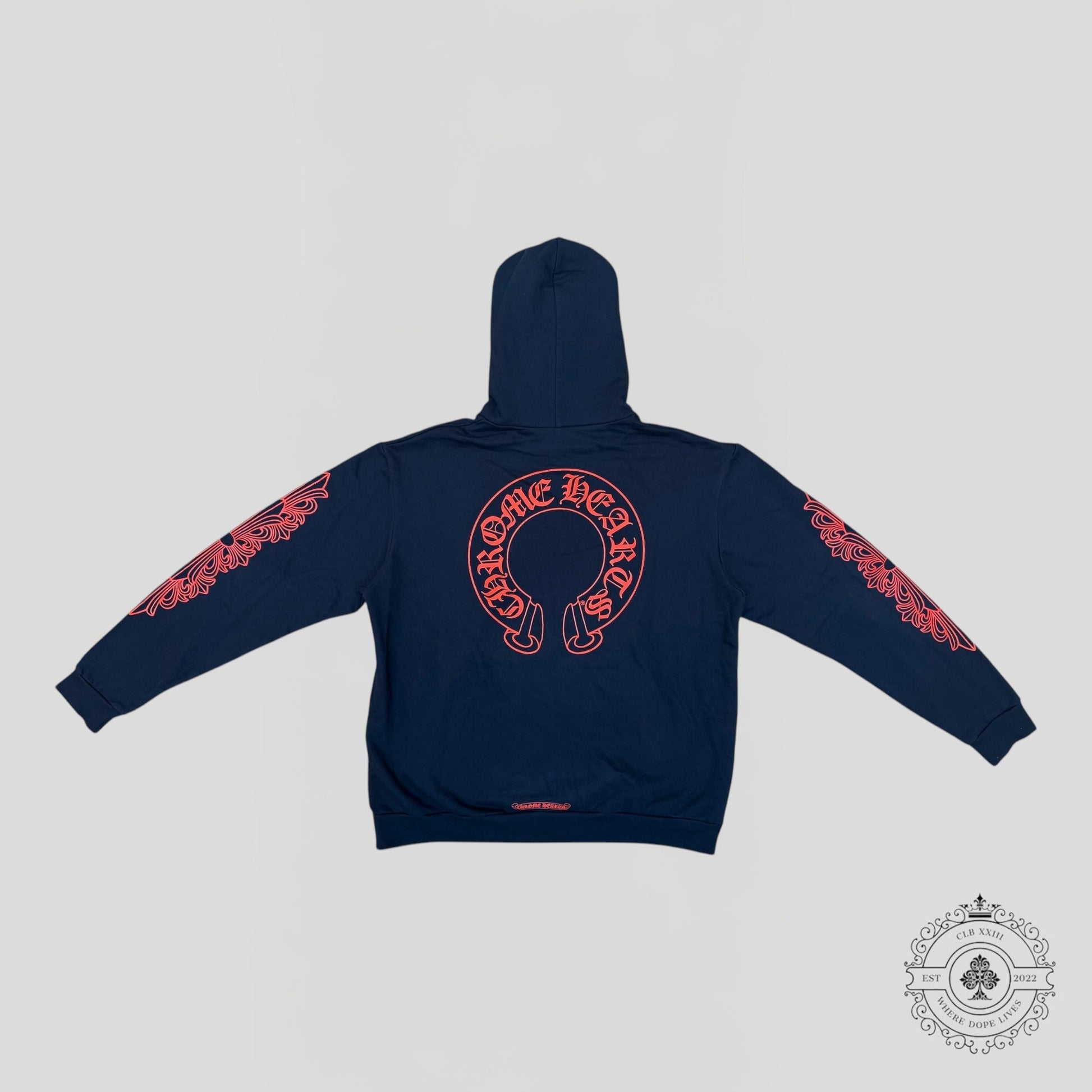 Chrome Hearts Horseshoe Logo Hoodie in Navy / Red - Lucid Soles