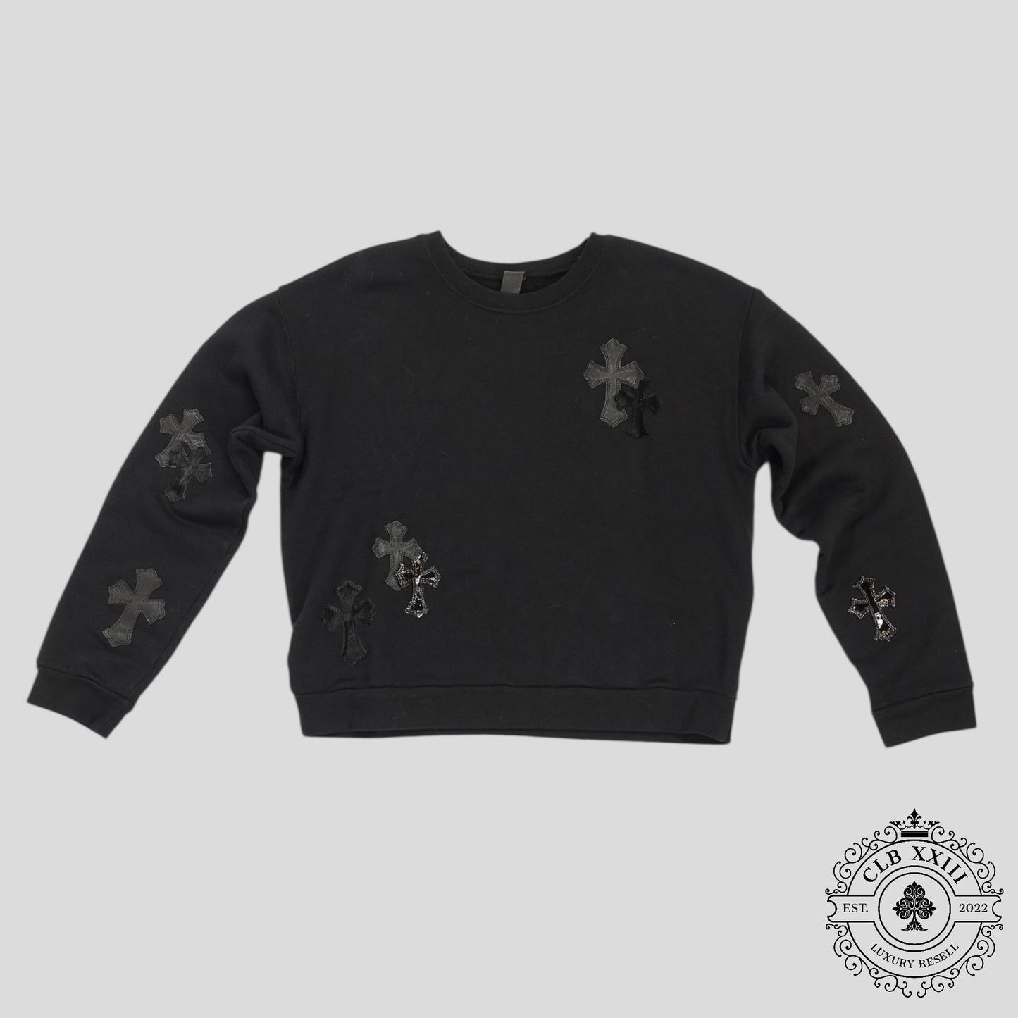 Chrome Hearts Leather Cross Patch Crewneck in Black - Lucid Soles