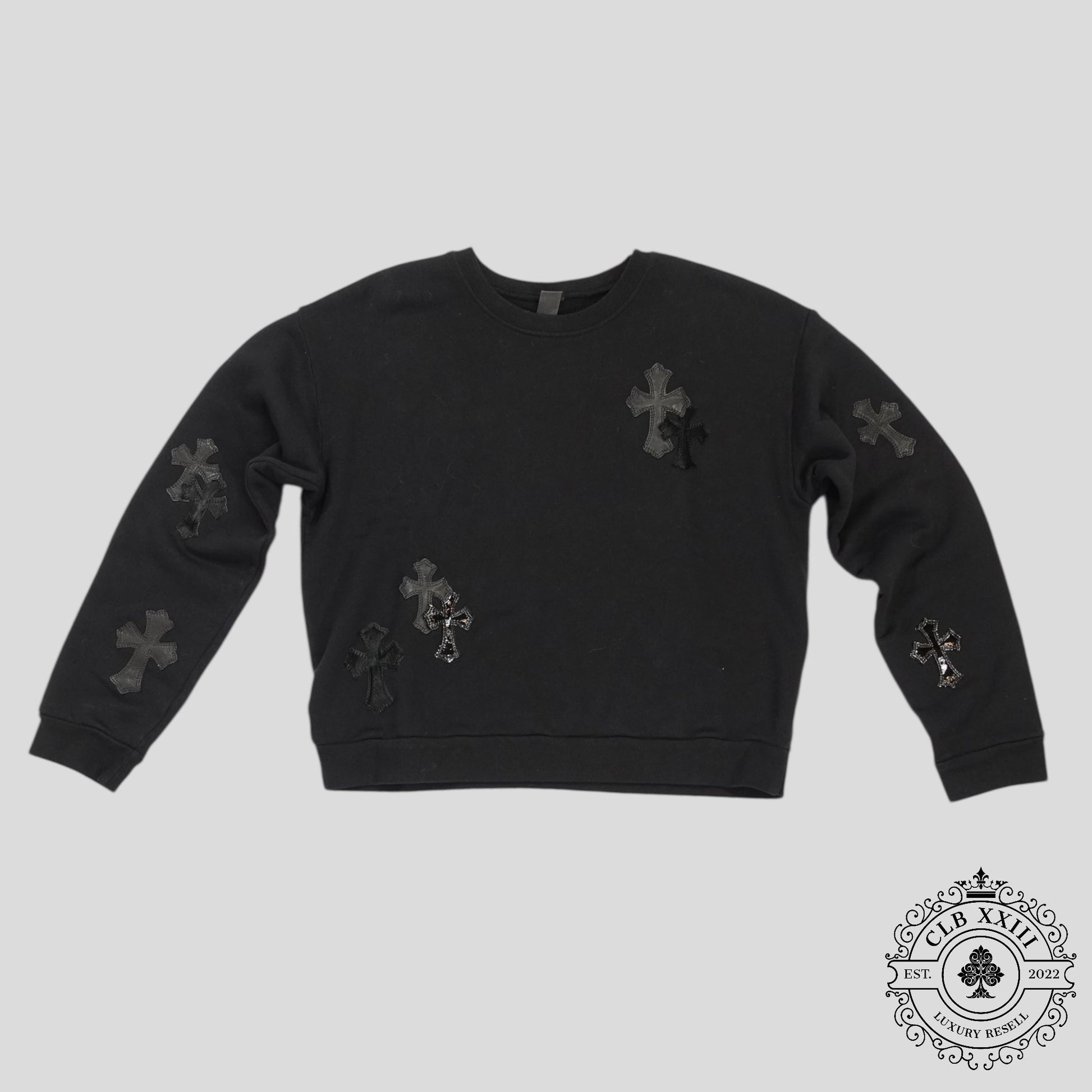 Chrome Hearts Leather Cross Patch Crewneck in Black - Lucid Soles