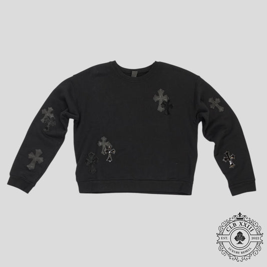 Chrome Hearts Leather Cross Patch Crewneck in Black - Lucid Soles