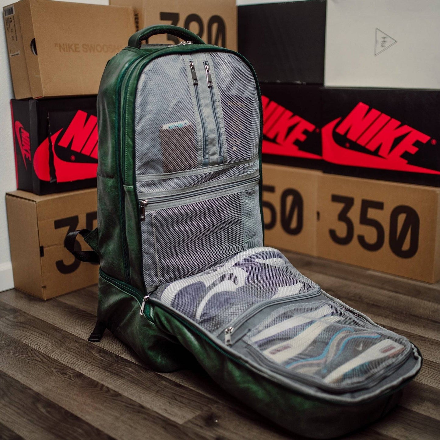 Emerald Green Leather Carry - On Patented Backpack - Lucid Soles