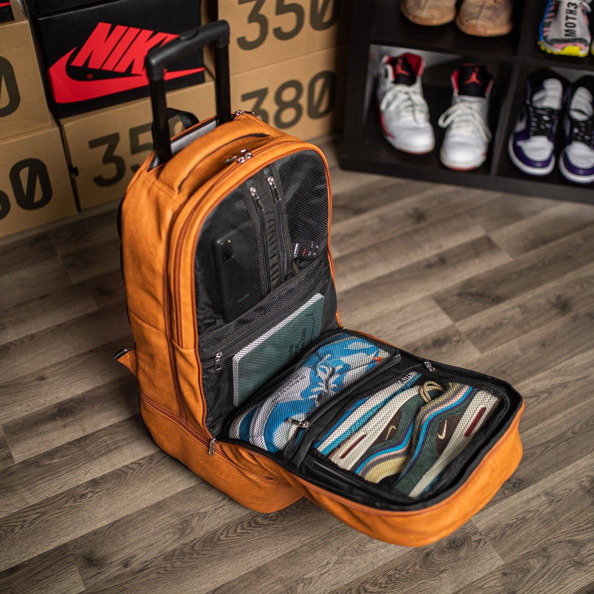 Brown Leather Roller Carry - on Set - Lucid Soles