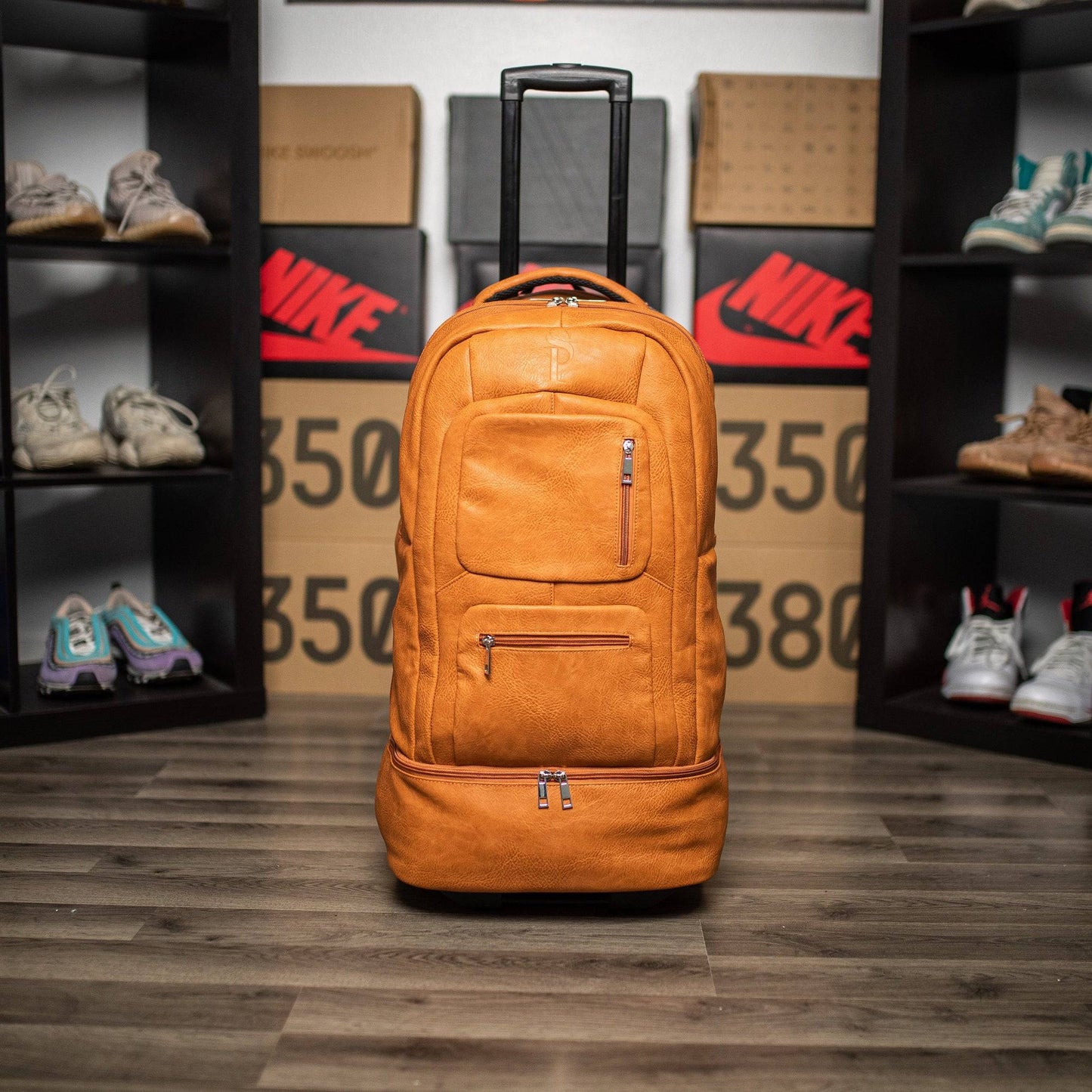 Brown Leather Roller Bag Set - Lucid Soles