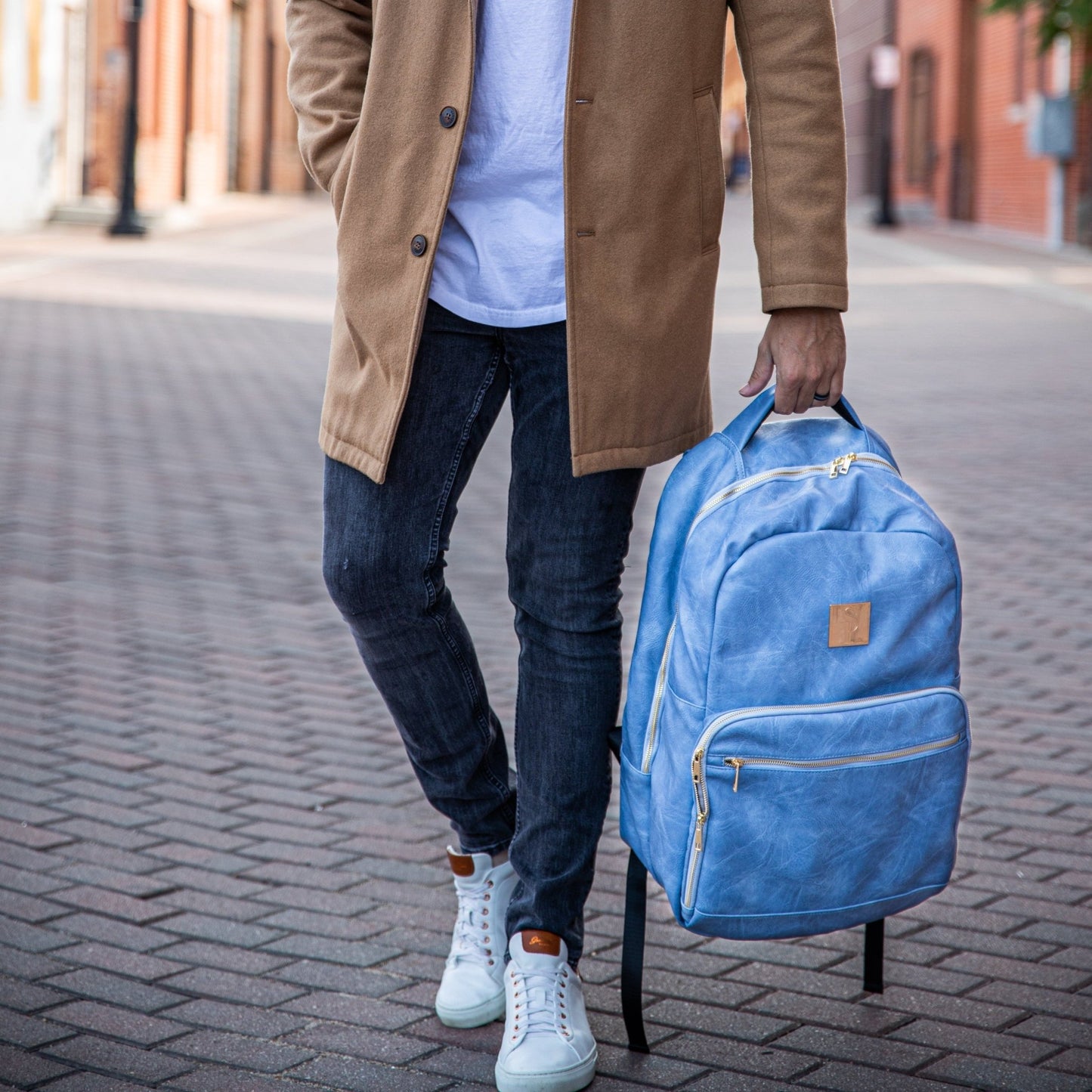 Baby Blue Leather Commuter Bag - Lucid Soles
