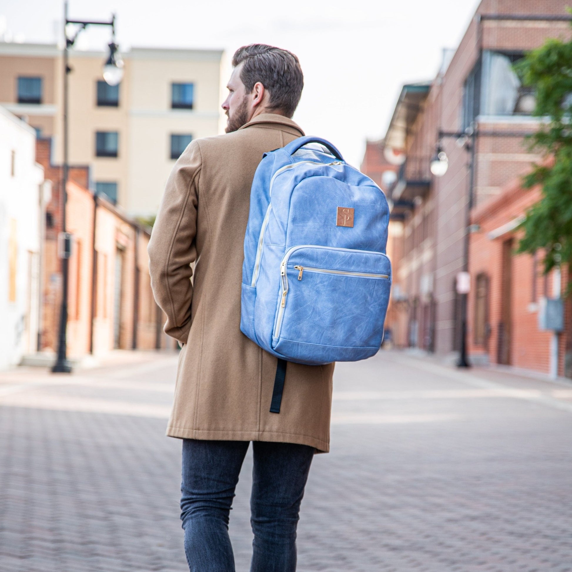 Baby Blue Leather Commuter Bag - Lucid Soles