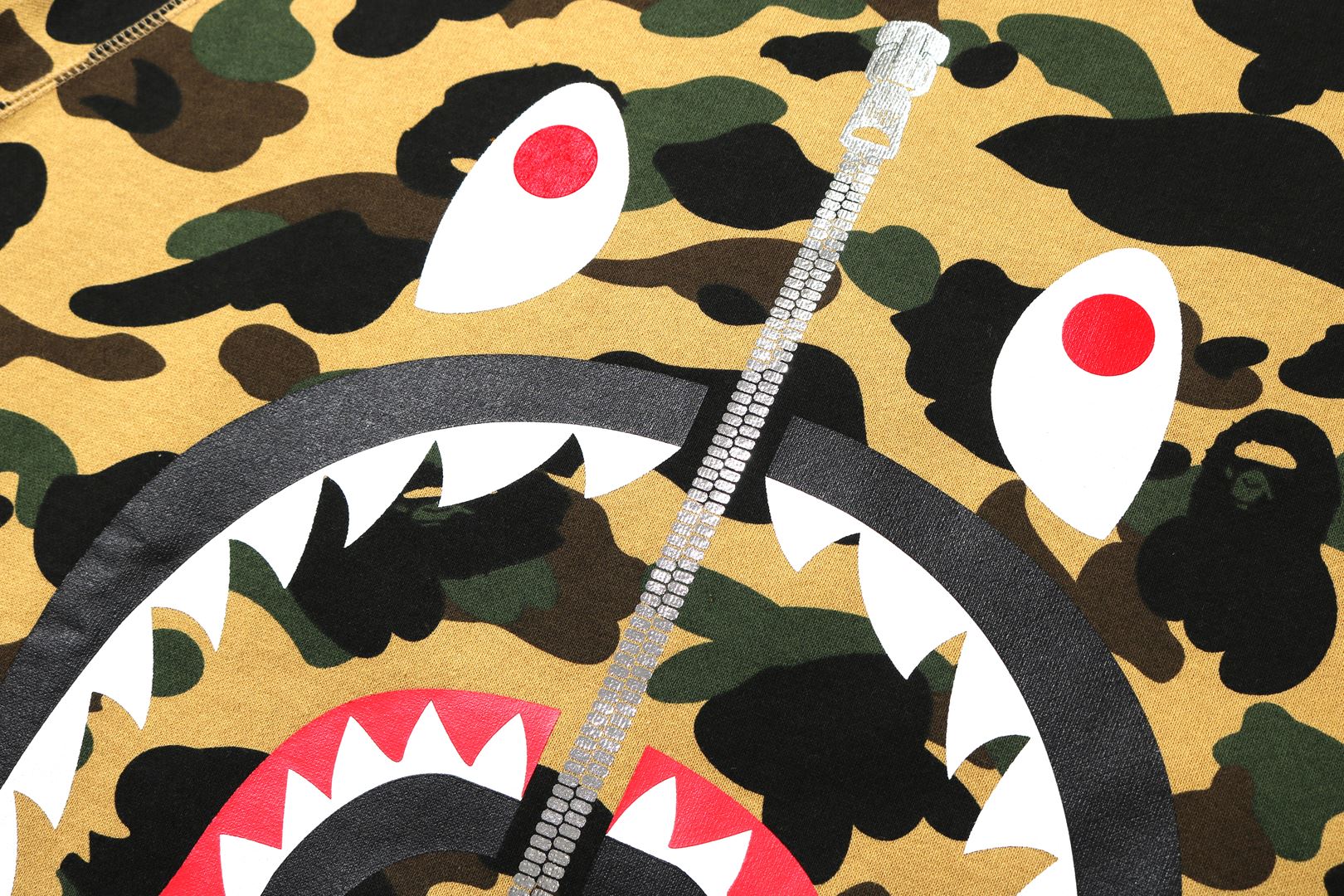 BAPE 1st Camo Printed Zip Shark Crewneck Yellow - Lucid Soles