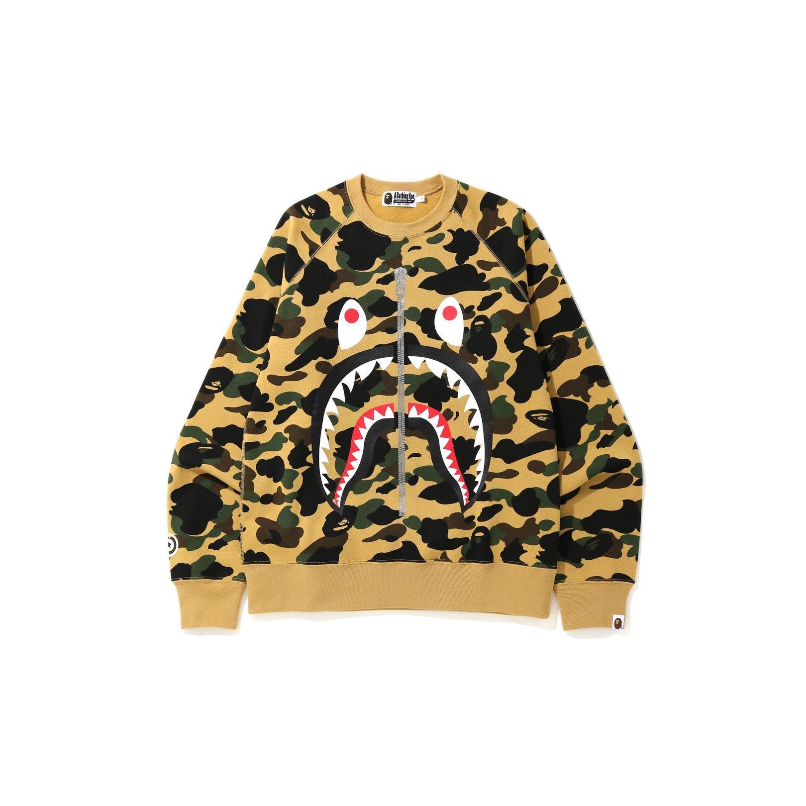 BAPE 1st Camo Printed Zip Shark Crewneck Yellow - Lucid Soles
