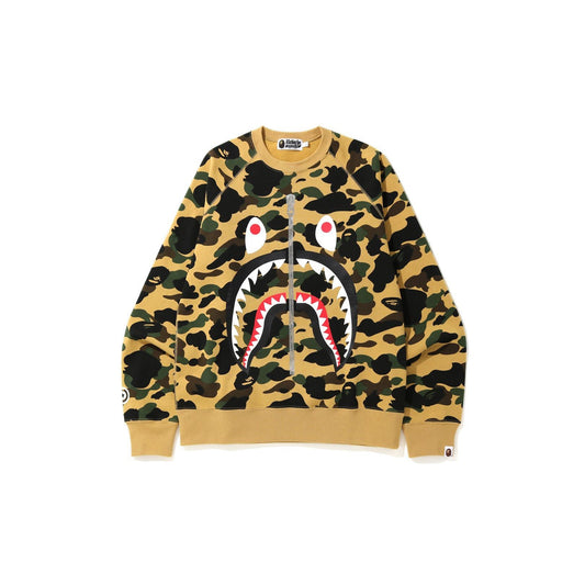 BAPE 1st Camo Printed Zip Shark Crewneck Yellow - Lucid Soles